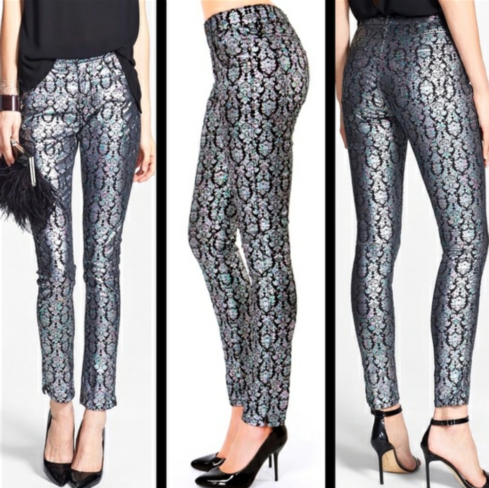 Minkpink Holographic Brocade Skinny Jeans Small